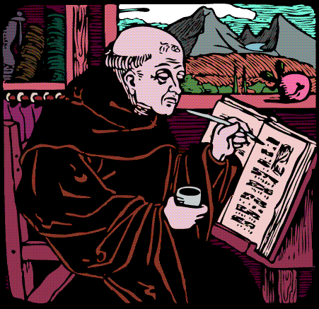 монах пьет кофе